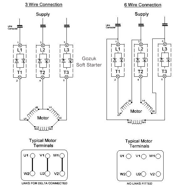 ... the difference between soft starter in 3 wire &amp; 6 wire connection