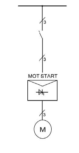 soft starter between power and cable to motor